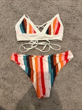 Zaful Striped Multi-Color Tie-Back Bikini Set
